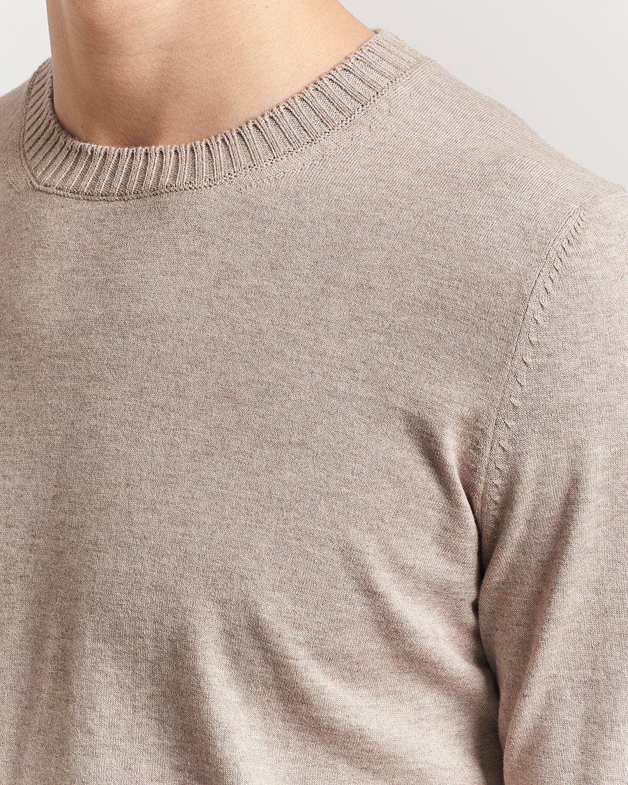 Mies | Puserot | Gran Sasso | Cotton/Cashmere Knitted Crew Neck Sweater Beige Melange