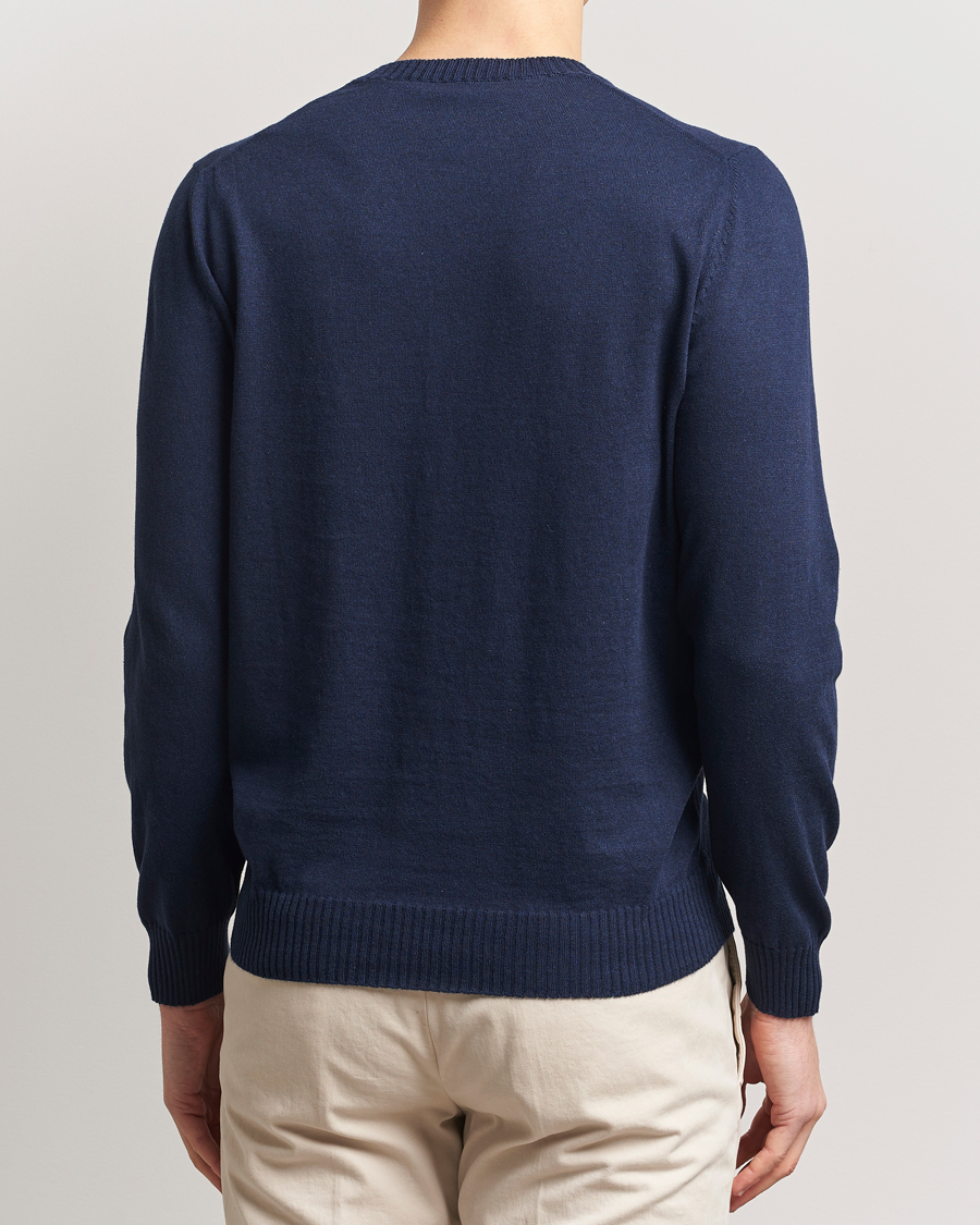 Mies | Puserot | Gran Sasso | Cotton/Cashmere Knitted Crew Neck Sweater Navy Melange
