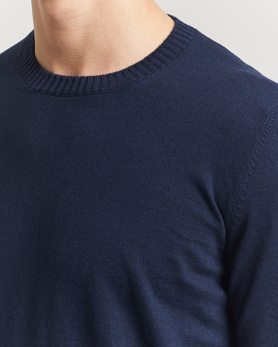 Mies | Puserot | Gran Sasso | Cotton/Cashmere Knitted Crew Neck Sweater Navy Melange