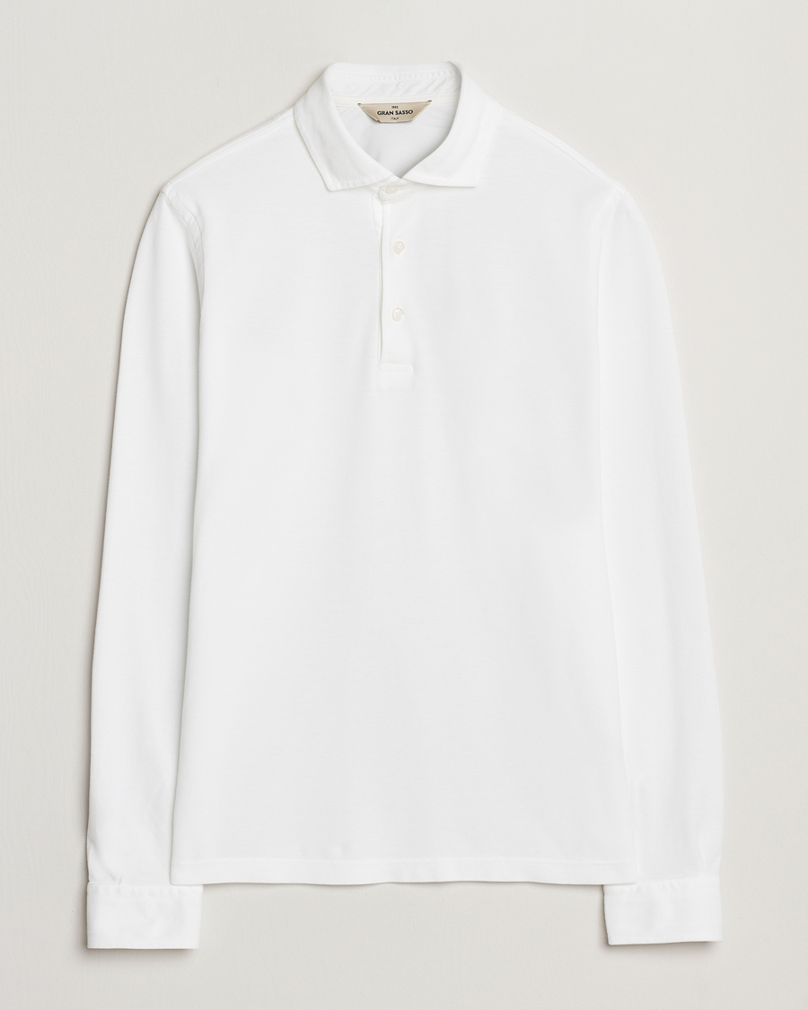 Mies | Pikeet | Gran Sasso | Washed Long Sleeve Polo White