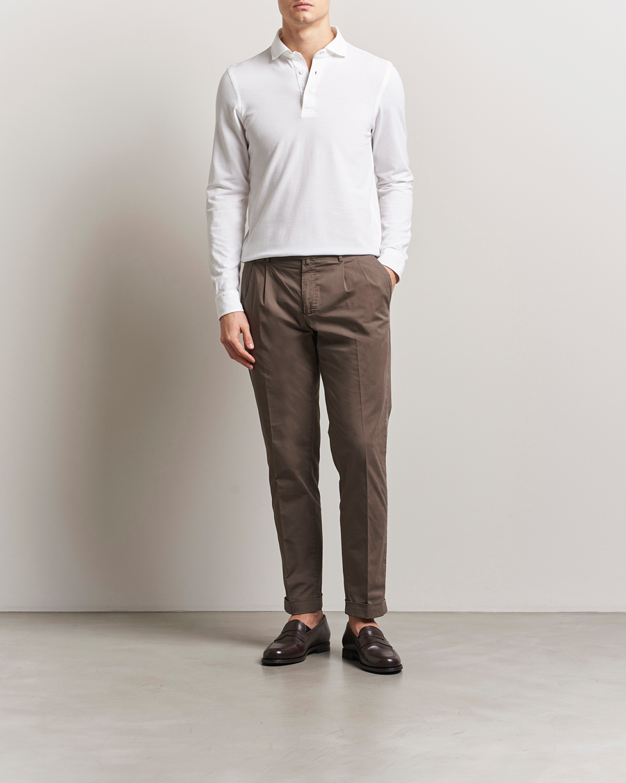 Mies | Pikeet | Gran Sasso | Washed Long Sleeve Polo White