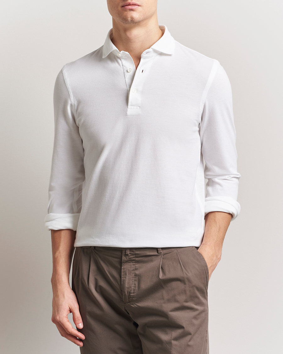 Mies | Pikeet | Gran Sasso | Washed Long Sleeve Polo White