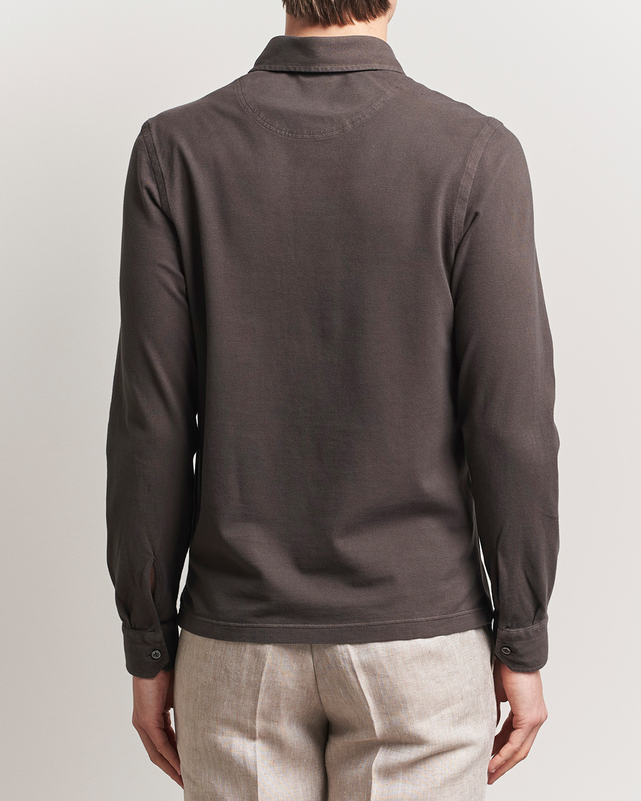 Mies | Puserot | Gran Sasso | Washed Long Sleeve Polo Dark Brown