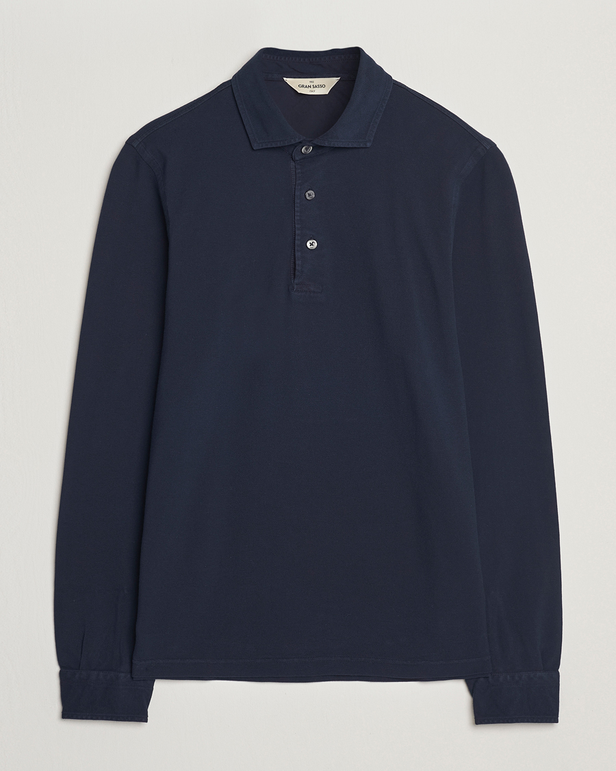 Mies | Puserot | Gran Sasso | Washed Long Sleeve Polo Navy