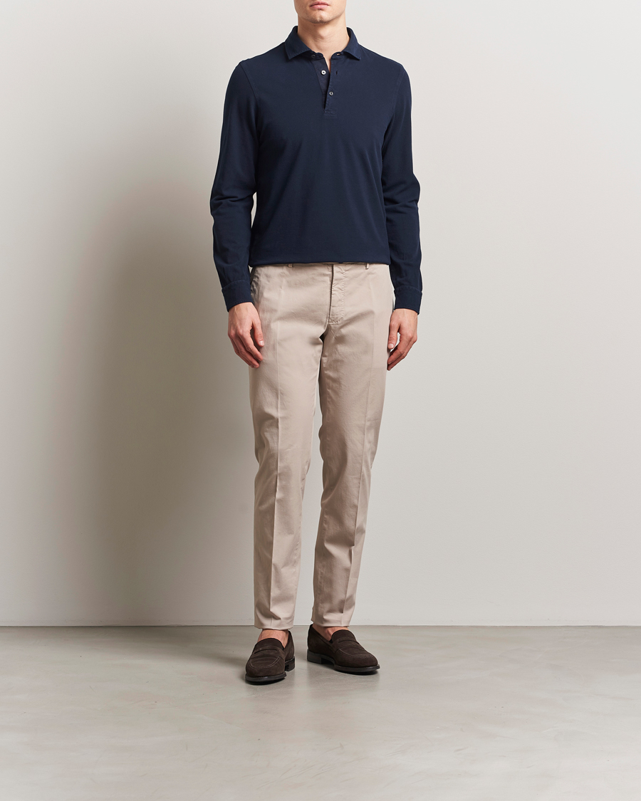 Mies | Pikeet | Gran Sasso | Washed Long Sleeve Polo Navy