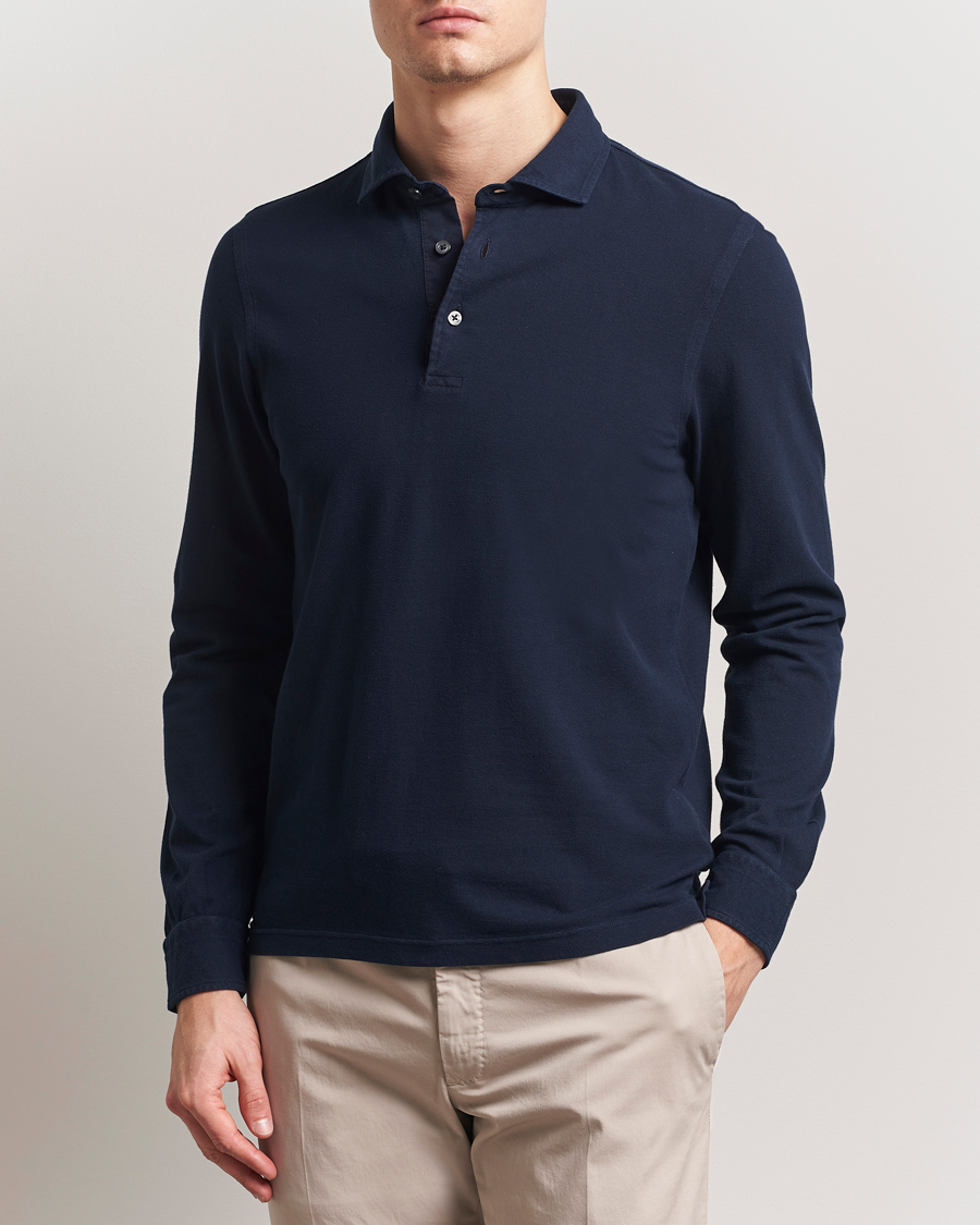 Mies | Pikeet | Gran Sasso | Washed Long Sleeve Polo Navy