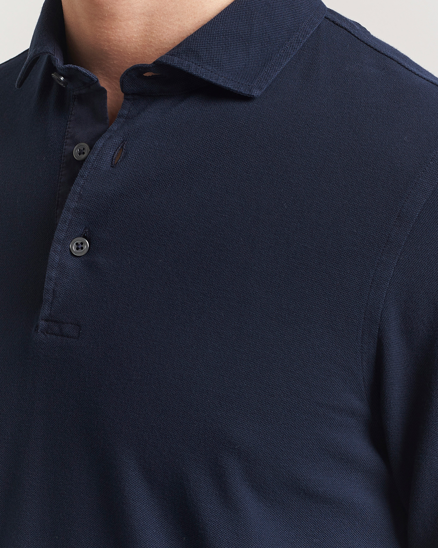 Mies | Puserot | Gran Sasso | Washed Long Sleeve Polo Navy