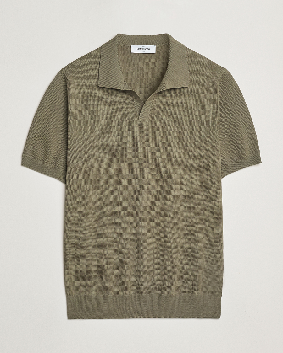 Mies | Pikeet | Gran Sasso | Cotton Structured Knitted Open Collar Polo Olive