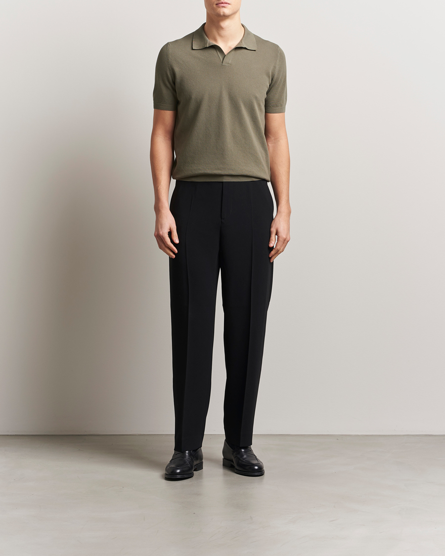 Mies | Pikeet | Gran Sasso | Cotton Structured Knitted Open Collar Polo Olive