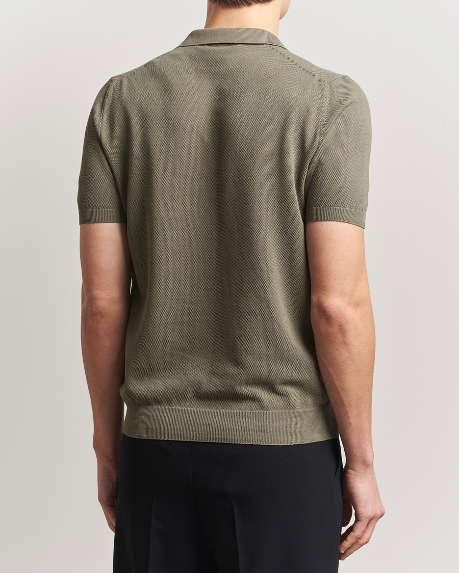 Mies | Pikeet | Gran Sasso | Cotton Structured Knitted Open Collar Polo Olive