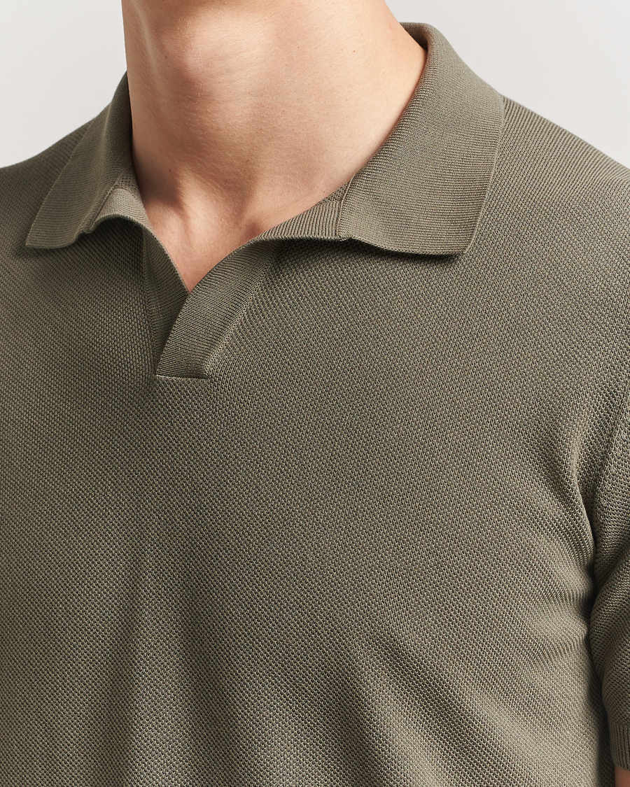 Mies | Pikeet | Gran Sasso | Cotton Structured Knitted Open Collar Polo Olive