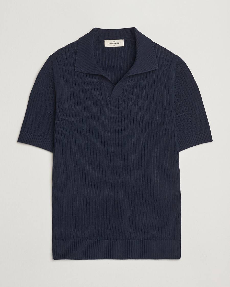 Mies | Pikeet | Gran Sasso | Cotton Heavy Knitted Open Collar Polo Navy