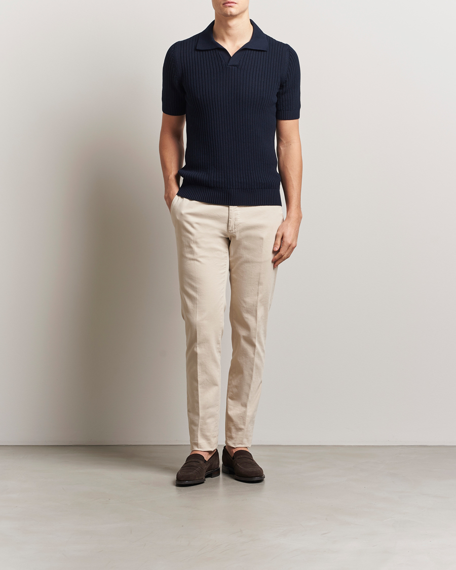 Mies | Pikeet | Gran Sasso | Cotton Heavy Knitted Open Collar Polo Navy