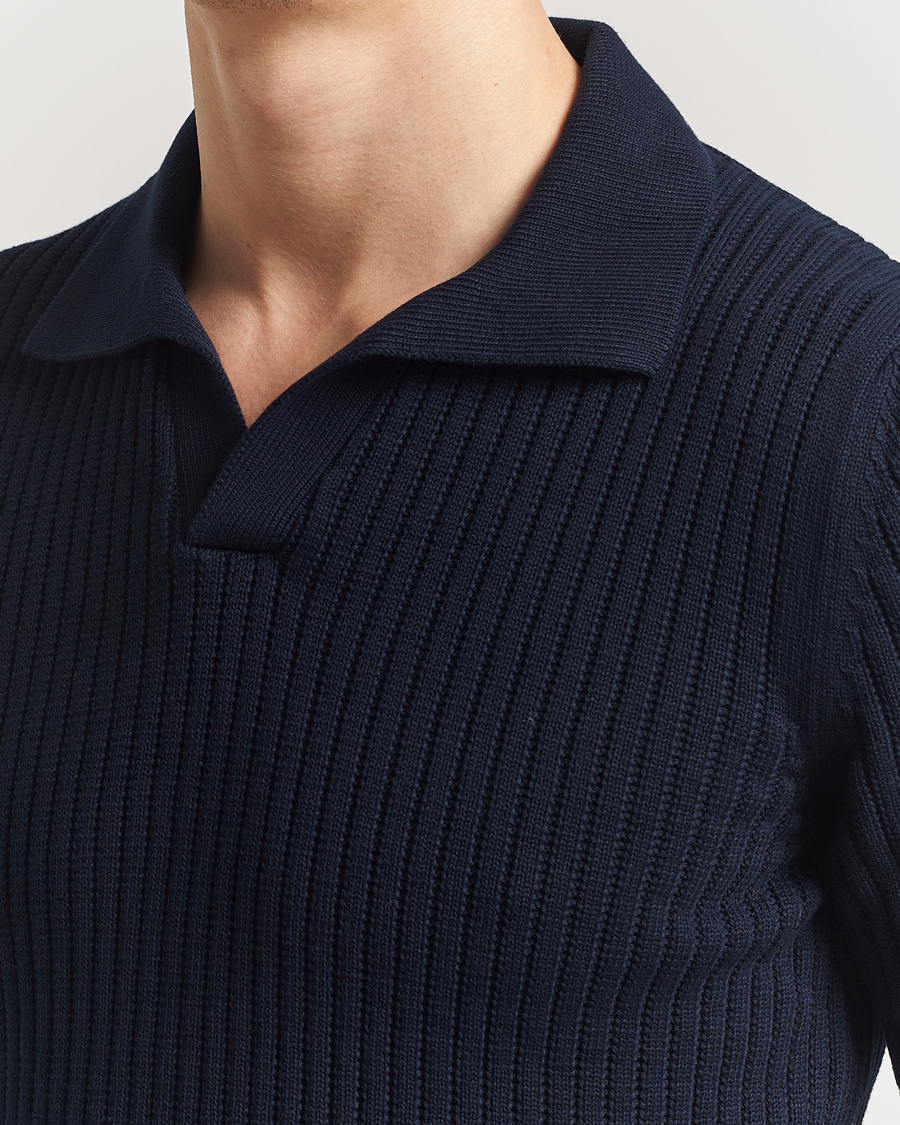 Mies | Pikeet | Gran Sasso | Cotton Heavy Knitted Open Collar Polo Navy
