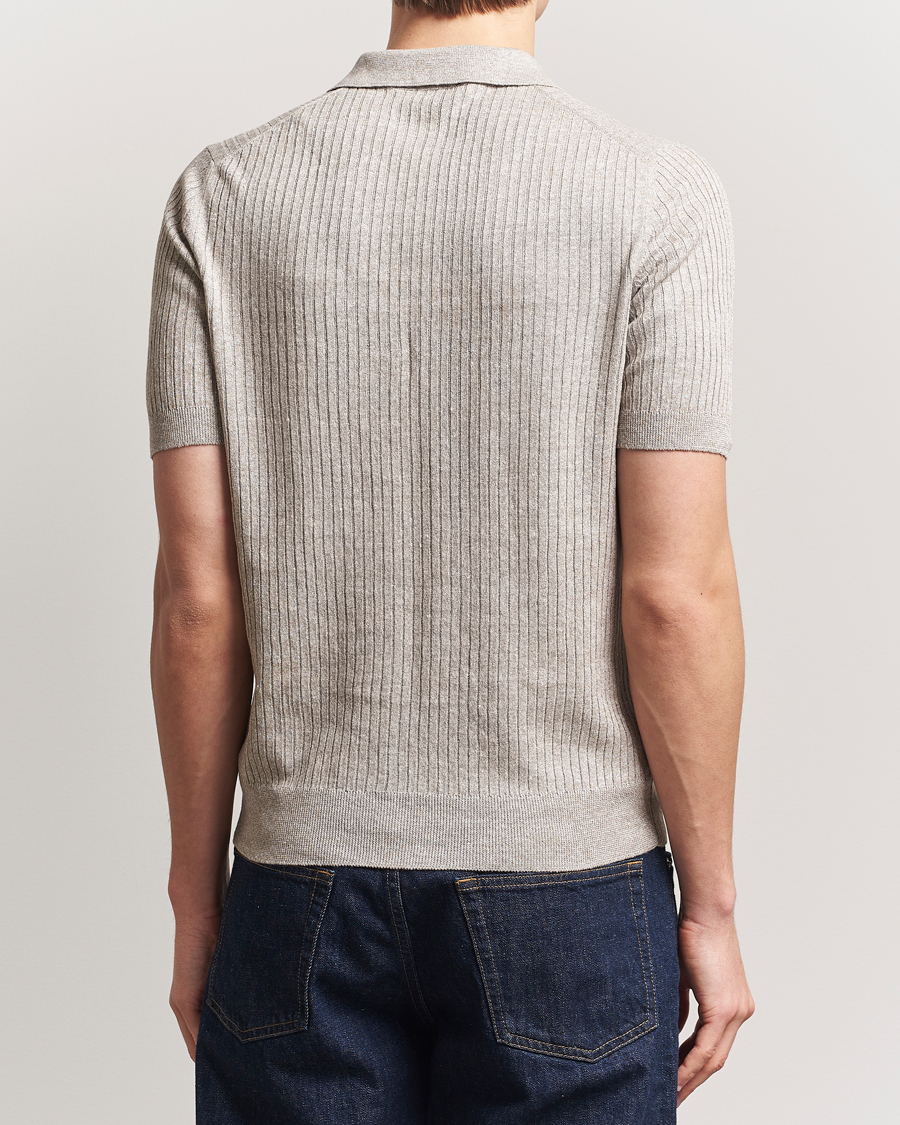 Mies | Pikeet | Gran Sasso | Linen/Cotton Structured Knitted Polo Beige Melange