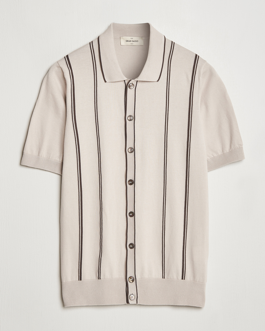 Mies | Kauluspaidat | Gran Sasso | Cotton Knitted Striped Short Sleeve Shirt Beige