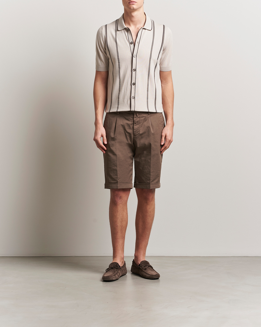 Mies | Kauluspaidat | Gran Sasso | Cotton Knitted Striped Short Sleeve Shirt Beige