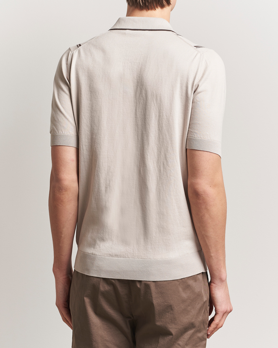 Mies | Kauluspaidat | Gran Sasso | Cotton Knitted Striped Short Sleeve Shirt Beige