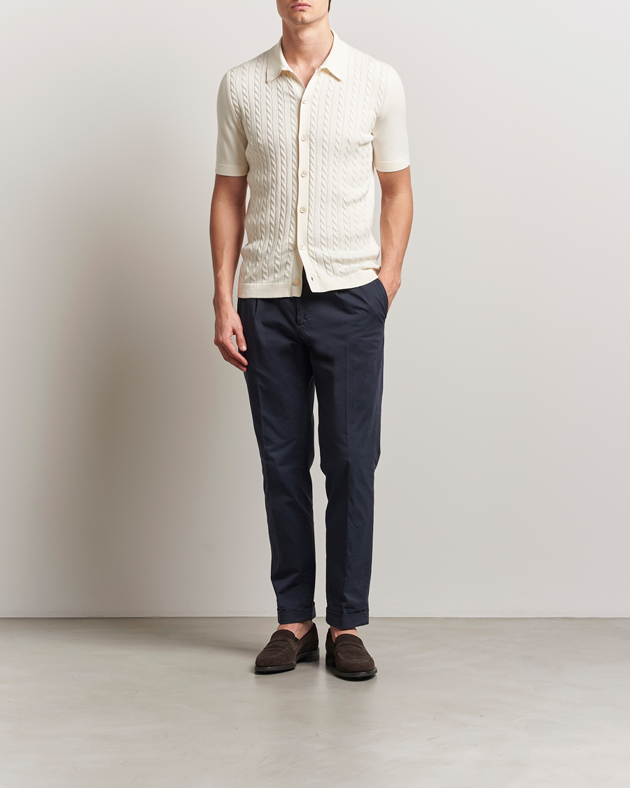 Mies | Kauluspaidat | Gran Sasso | Cotton Cable Knitted Short Sleeve Shirt Cream