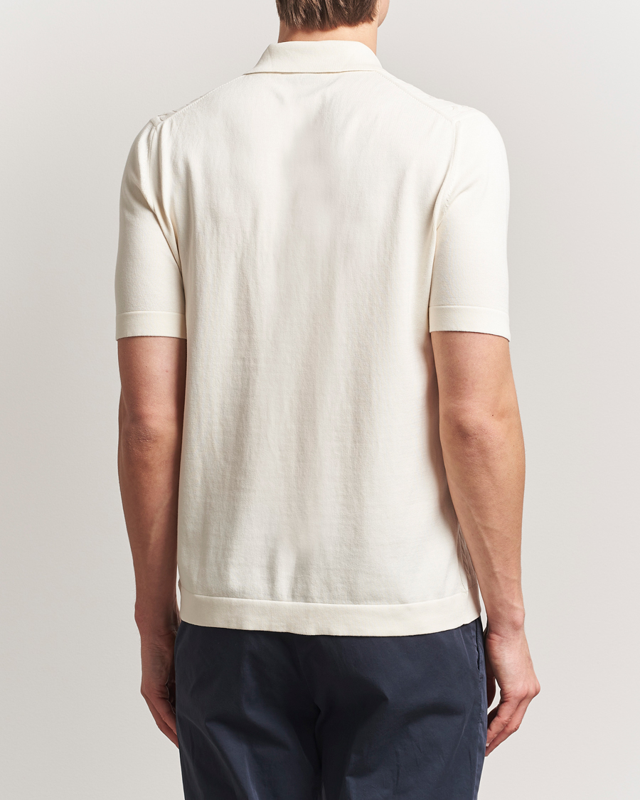 Mies | Kauluspaidat | Gran Sasso | Cotton Cable Knitted Short Sleeve Shirt Cream