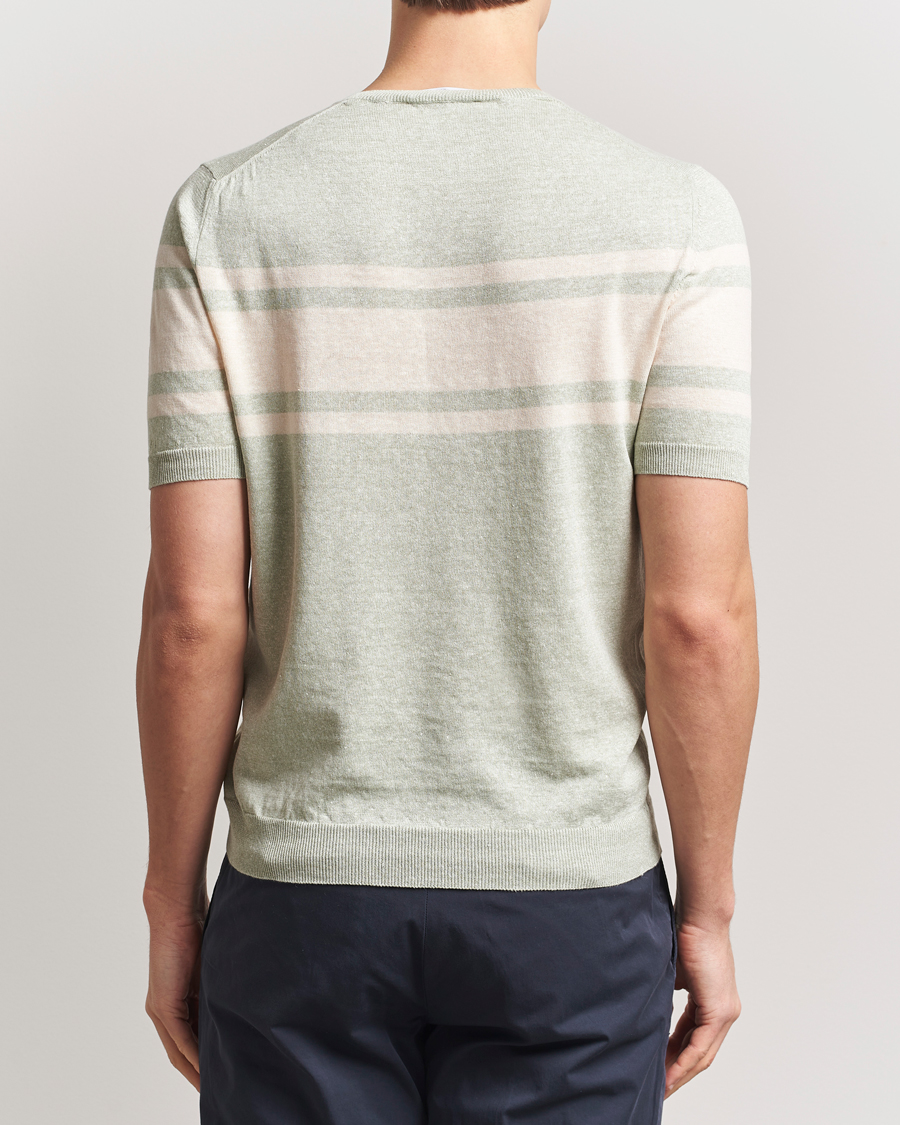 Mies | T-paidat | Gran Sasso | Linen/Cotton Striped Crew Neck T-Shirt Light Green
