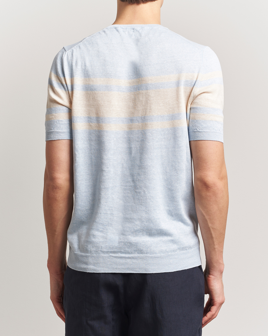 Mies | T-paidat | Gran Sasso | Linen/Cotton Striped Crew Neck T-Shirt Light Blue