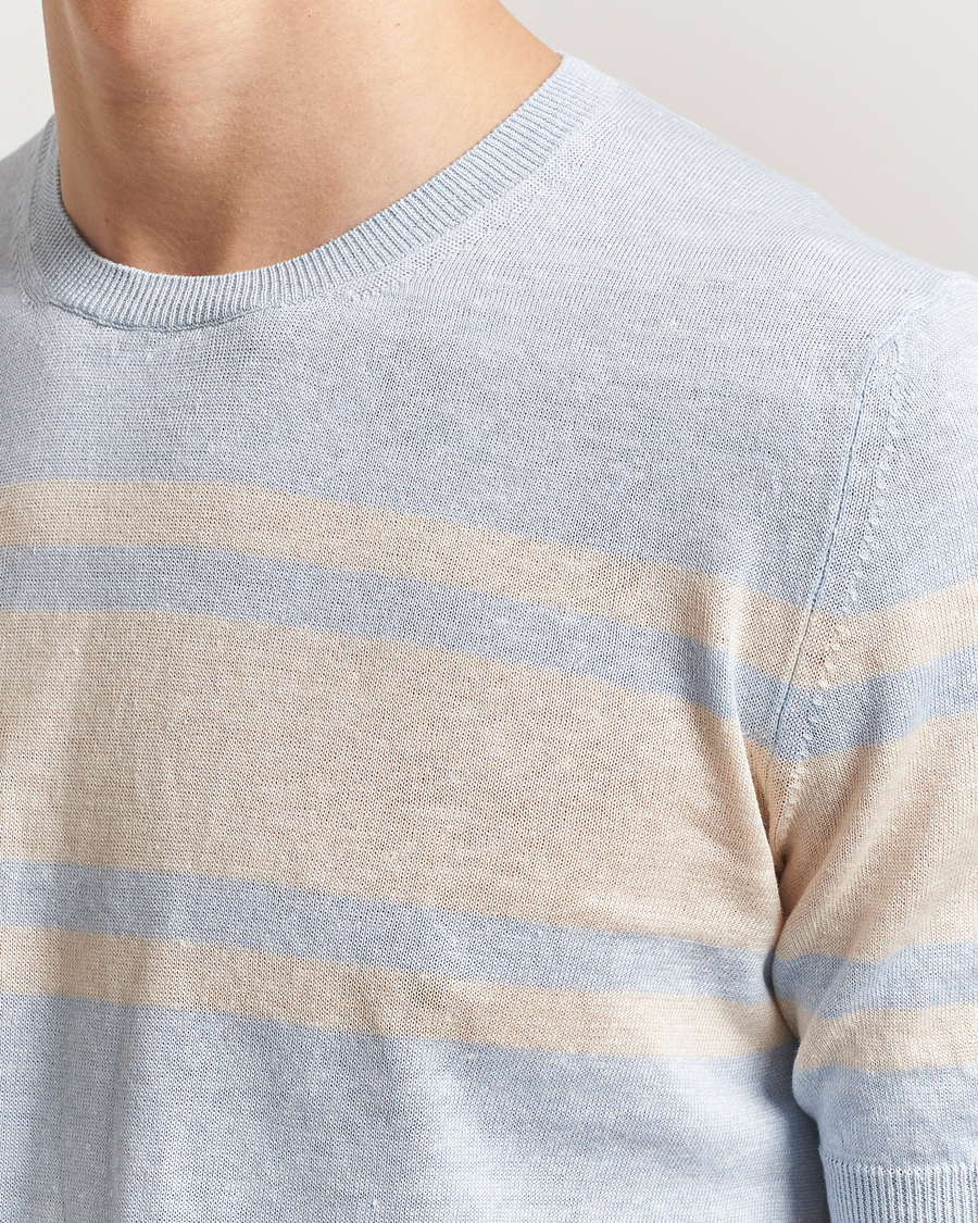 Mies | T-paidat | Gran Sasso | Linen/Cotton Striped Crew Neck T-Shirt Light Blue