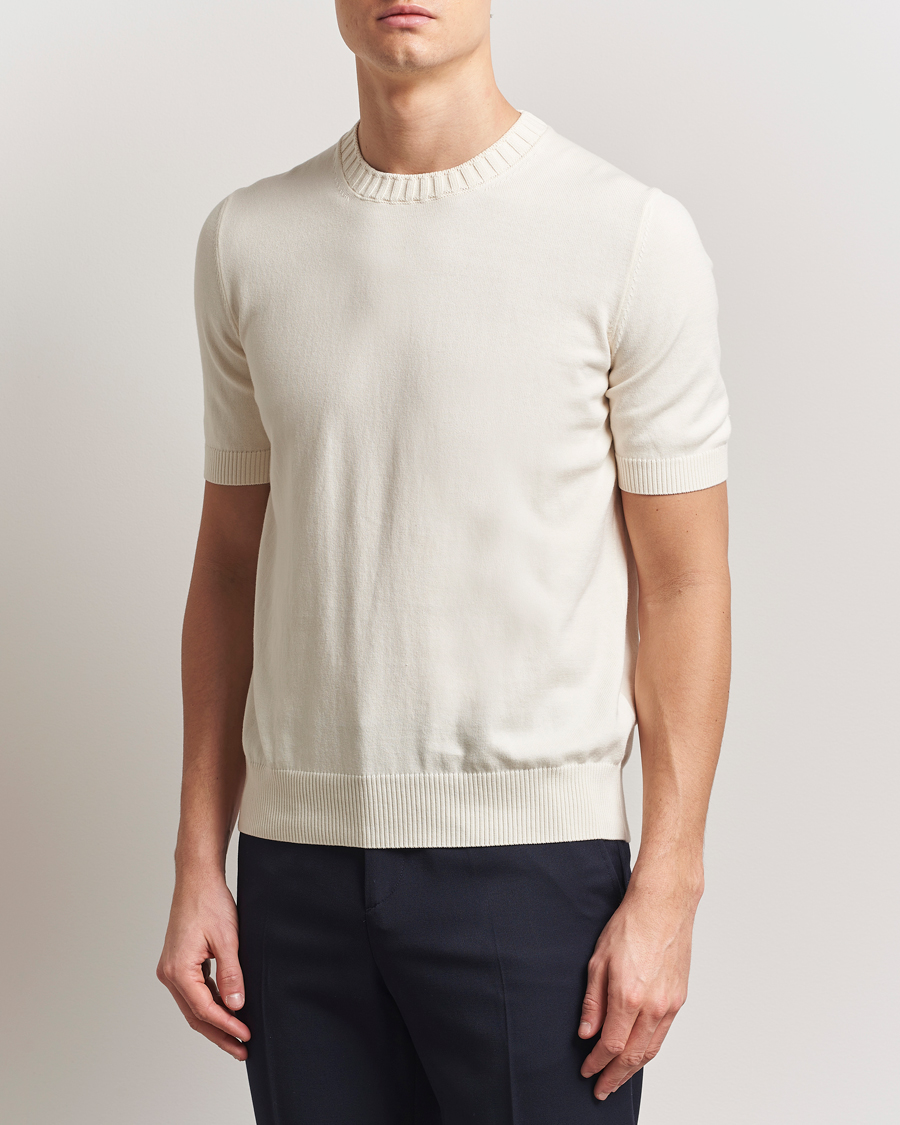Mies | T-paidat | Gran Sasso | Cotton Heavy Knitted Crew Neck T-Shirt Cream