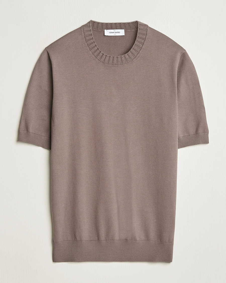Mies | T-paidat | Gran Sasso | Cotton Heavy Knitted Crew Neck T-Shirt Brown