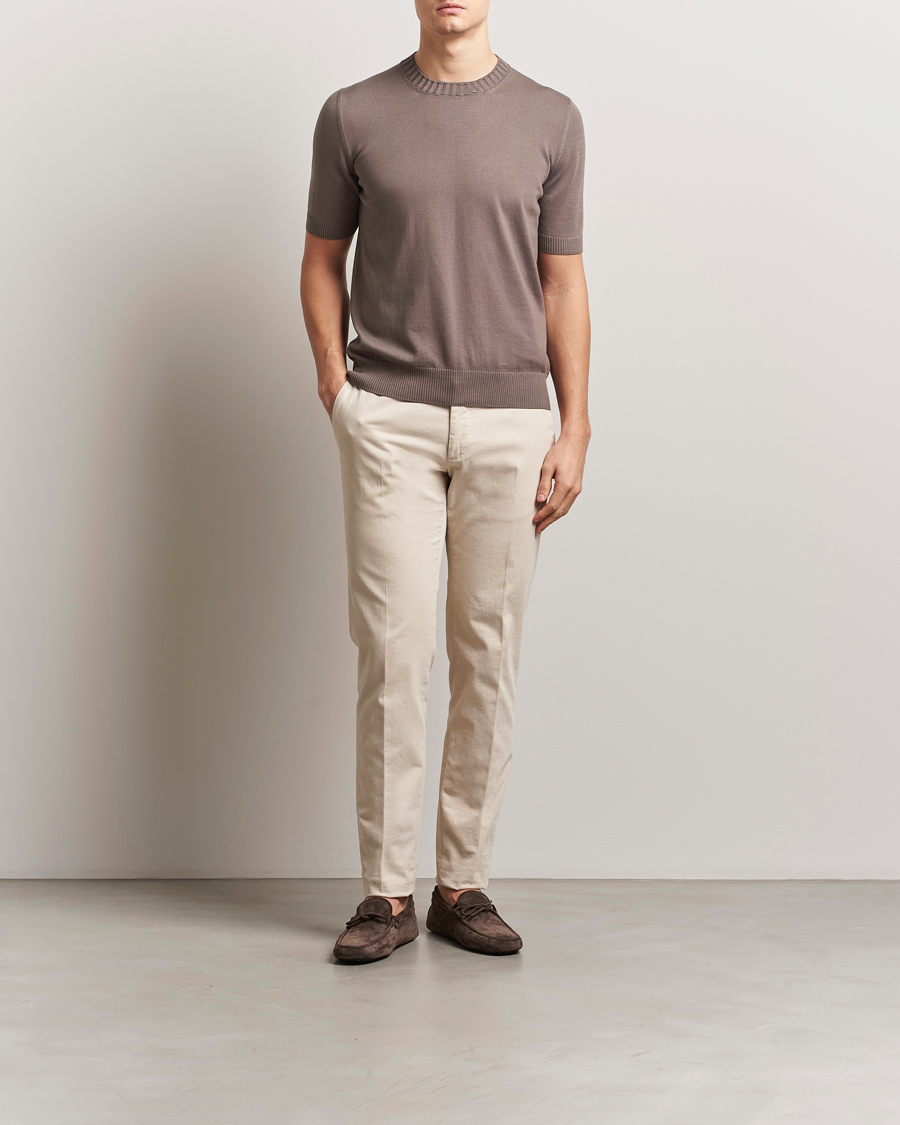 Mies | T-paidat | Gran Sasso | Cotton Heavy Knitted Crew Neck T-Shirt Brown