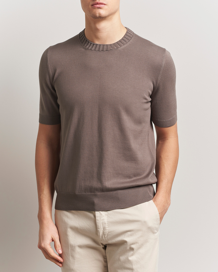 Mies | T-paidat | Gran Sasso | Cotton Heavy Knitted Crew Neck T-Shirt Brown