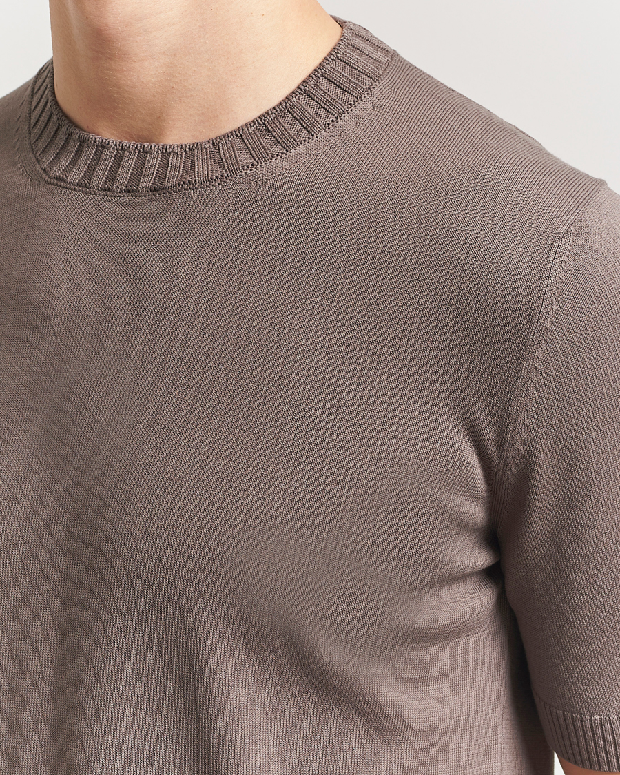 Mies | T-paidat | Gran Sasso | Cotton Heavy Knitted Crew Neck T-Shirt Brown