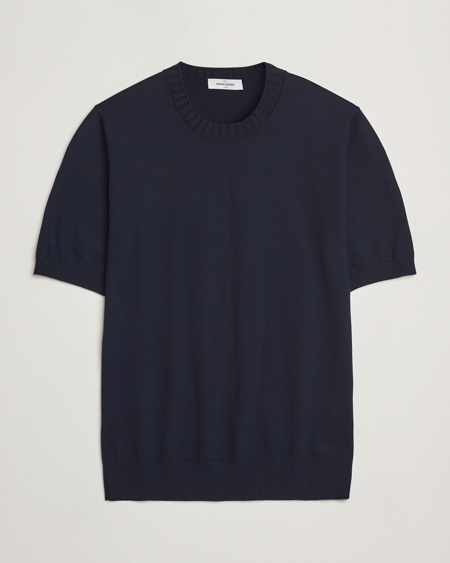 Mies | T-paidat | Gran Sasso | Cotton Heavy Knitted Crew Neck T-Shirt Navy