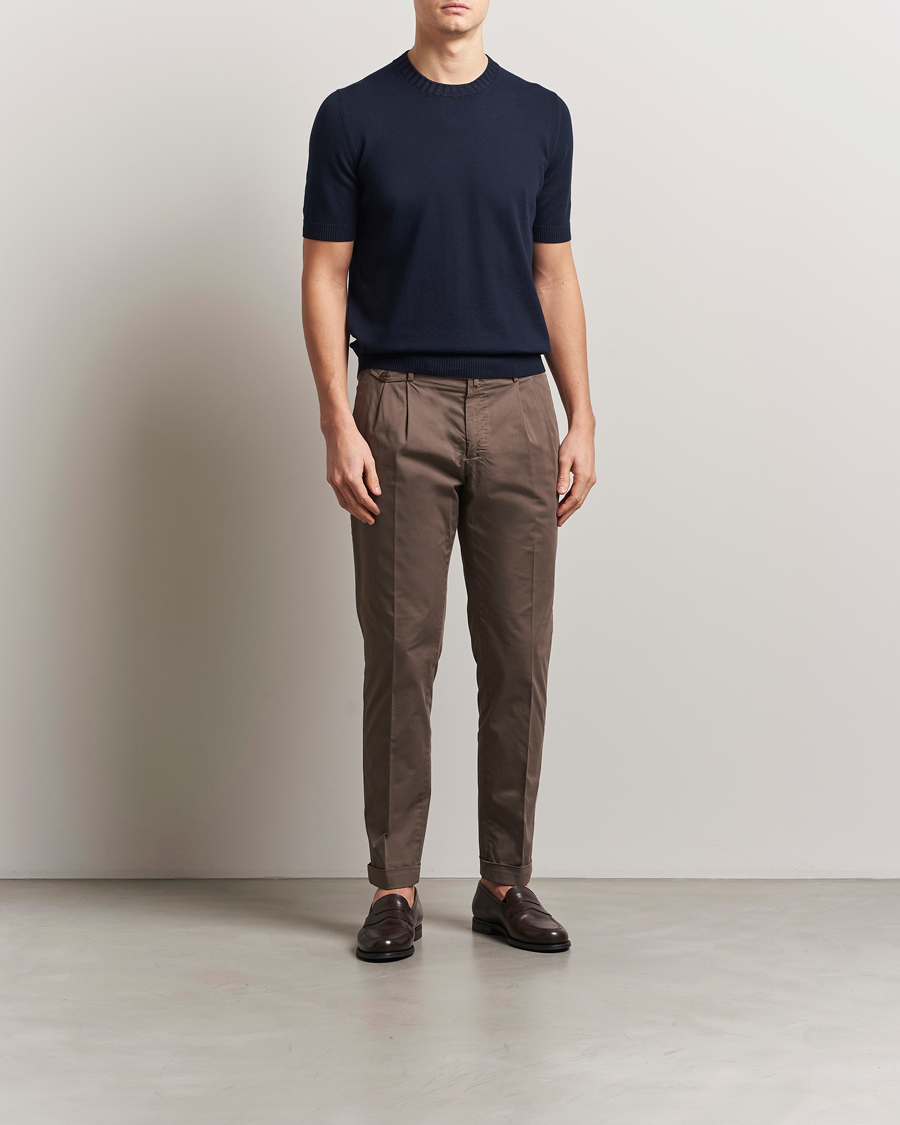 Mies | T-paidat | Gran Sasso | Cotton Heavy Knitted Crew Neck T-Shirt Navy