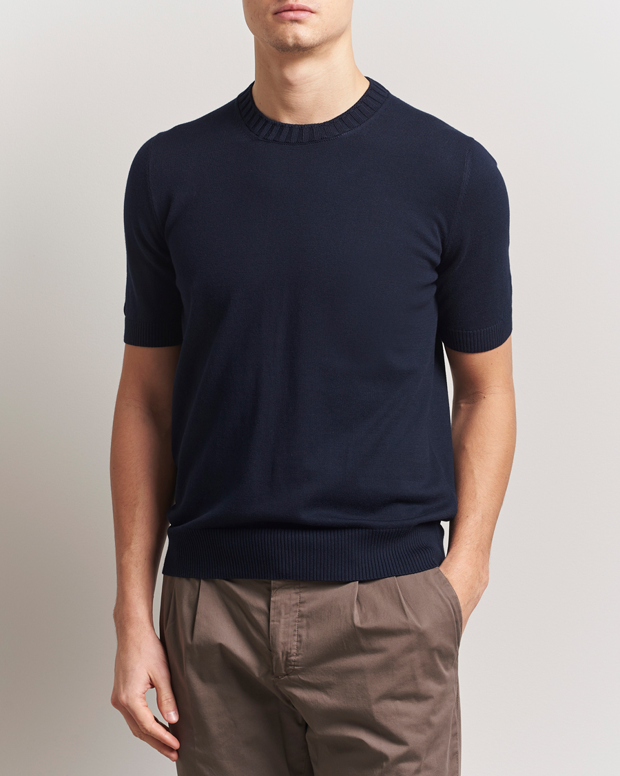 Mies | T-paidat | Gran Sasso | Cotton Heavy Knitted Crew Neck T-Shirt Navy