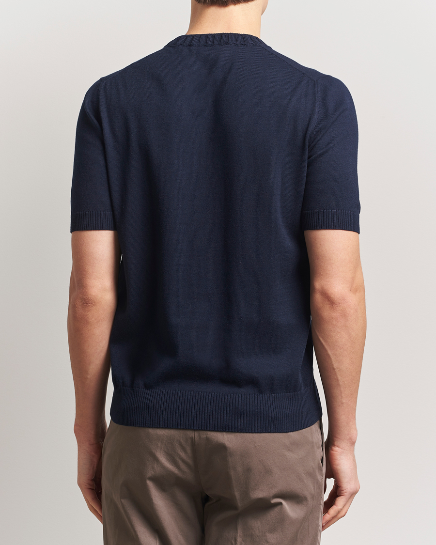 Mies | T-paidat | Gran Sasso | Cotton Heavy Knitted Crew Neck T-Shirt Navy