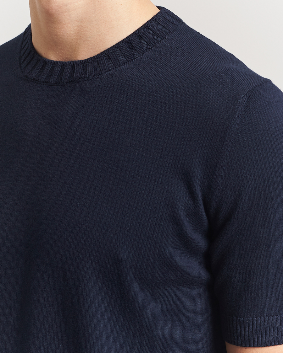 Mies | T-paidat | Gran Sasso | Cotton Heavy Knitted Crew Neck T-Shirt Navy