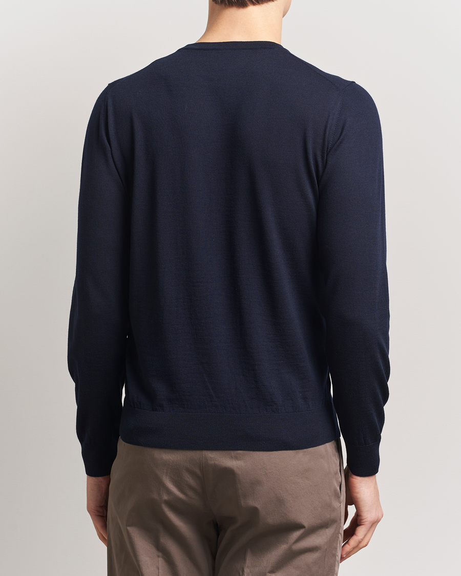 Mies | Puserot | Piacenza Cashmere | Merino Wool Crew Neck Sweater Navy
