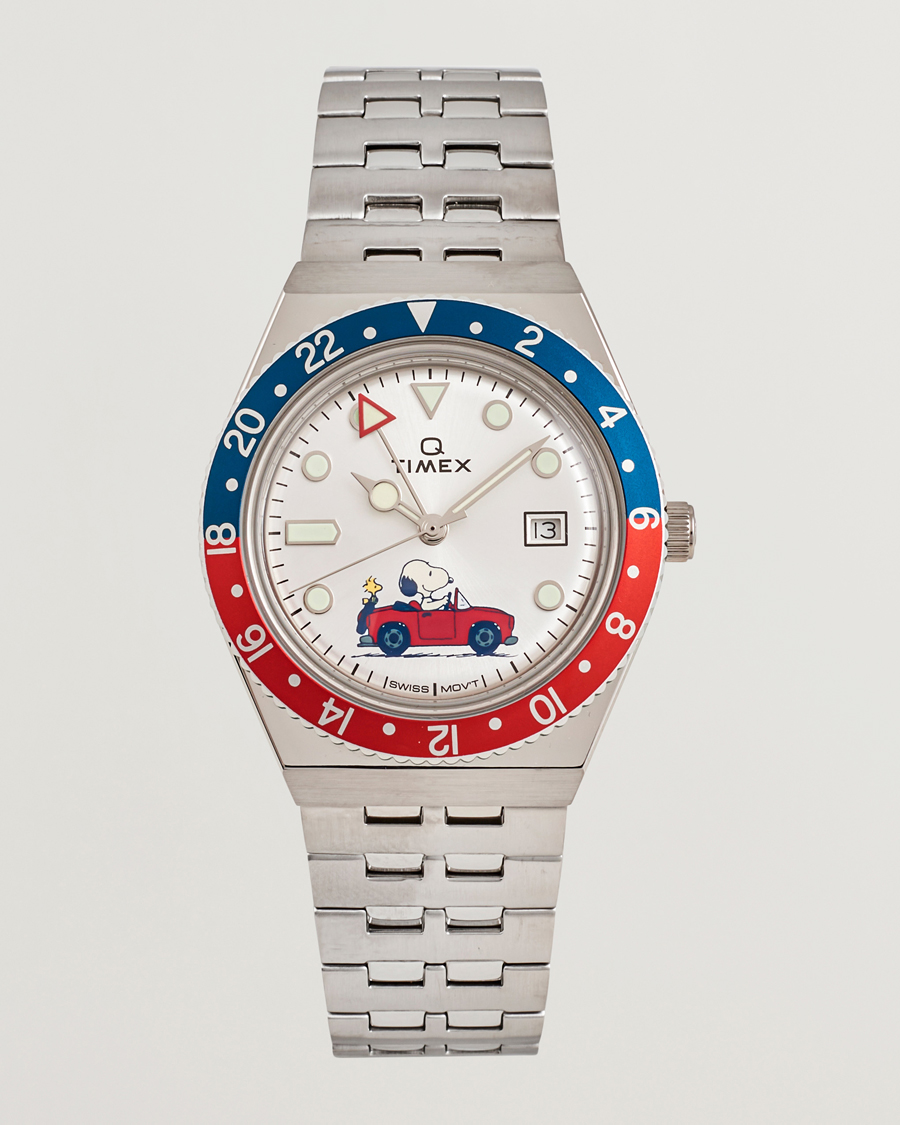 Mies | Timex Timex X Peanuts Q GMT Snoopy 38mm Silver Dial | Timex | X Peanuts Q GMT Snoopy 38mm Silver Dial