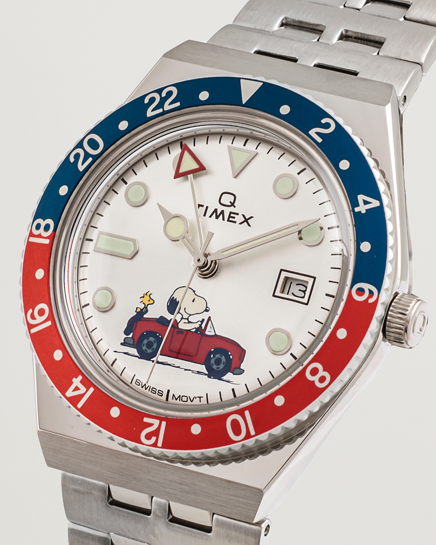 Mies | Timex Timex X Peanuts Q GMT Snoopy 38mm Silver Dial | Timex | X Peanuts Q GMT Snoopy 38mm Silver Dial