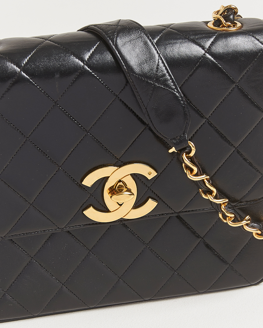 Mies | Chanel Pre-Owned Classic Flap Bag Deca Squared Lambskin Black | Chanel Pre-Owned | Classic Flap Bag Deca Squared Lambskin Black