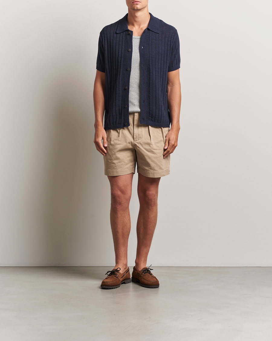 Mies | Kauluspaidat | LES DEUX | Floyd Knitted Linen Short Sleeve Shirt Dark Navy