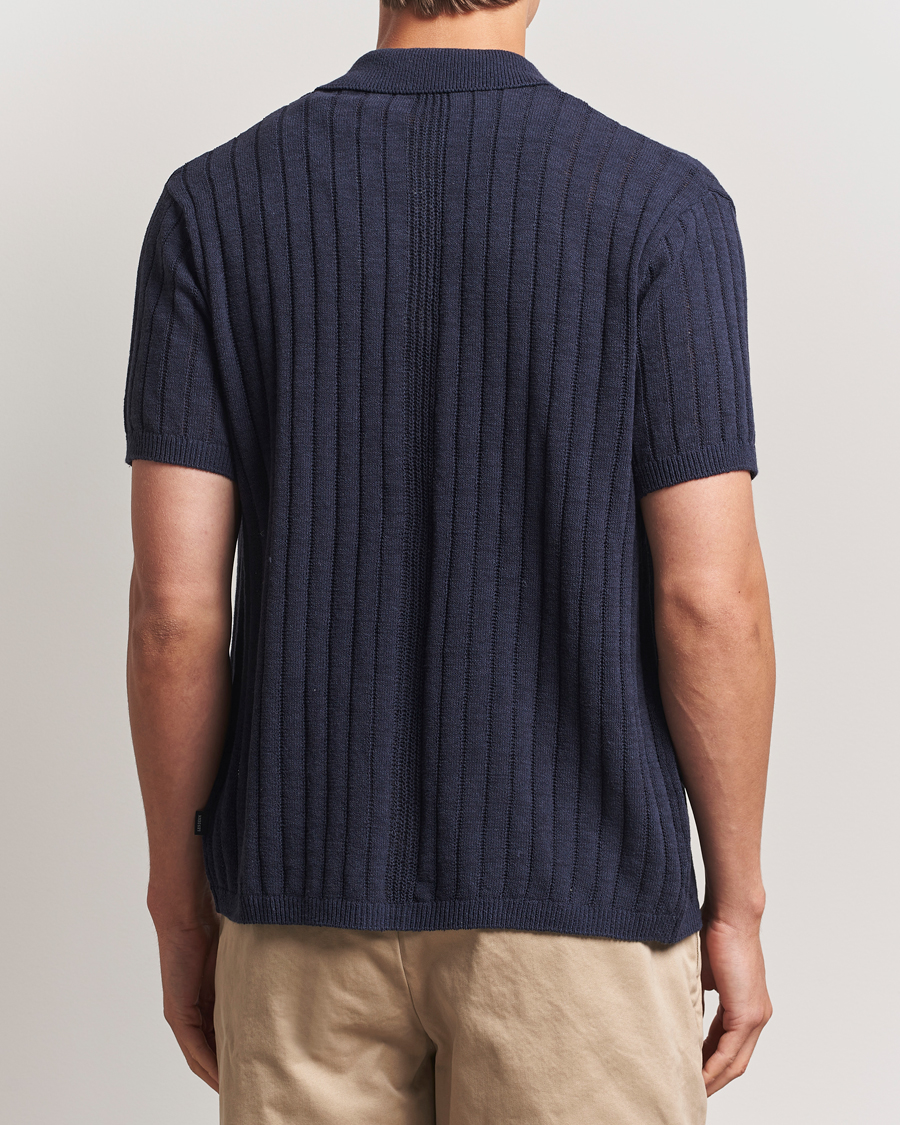 Mies | Kauluspaidat | LES DEUX | Floyd Knitted Linen Short Sleeve Shirt Dark Navy