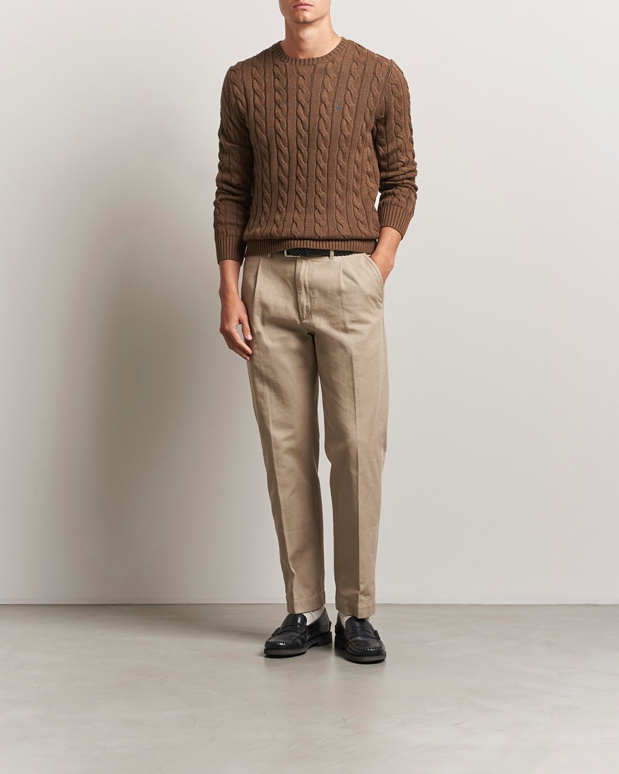 Mies | Puserot | Polo Ralph Lauren | Cotton Cable Pullover Coffee Brown Heather