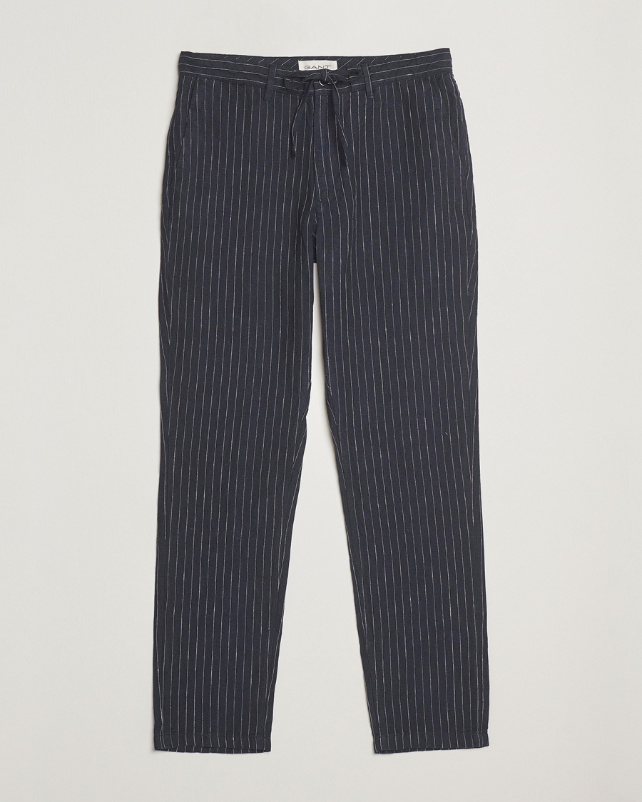 Mies | Housut | GANT | Relaxed Fit Linen Pinstriped Trousers Darkened Navy