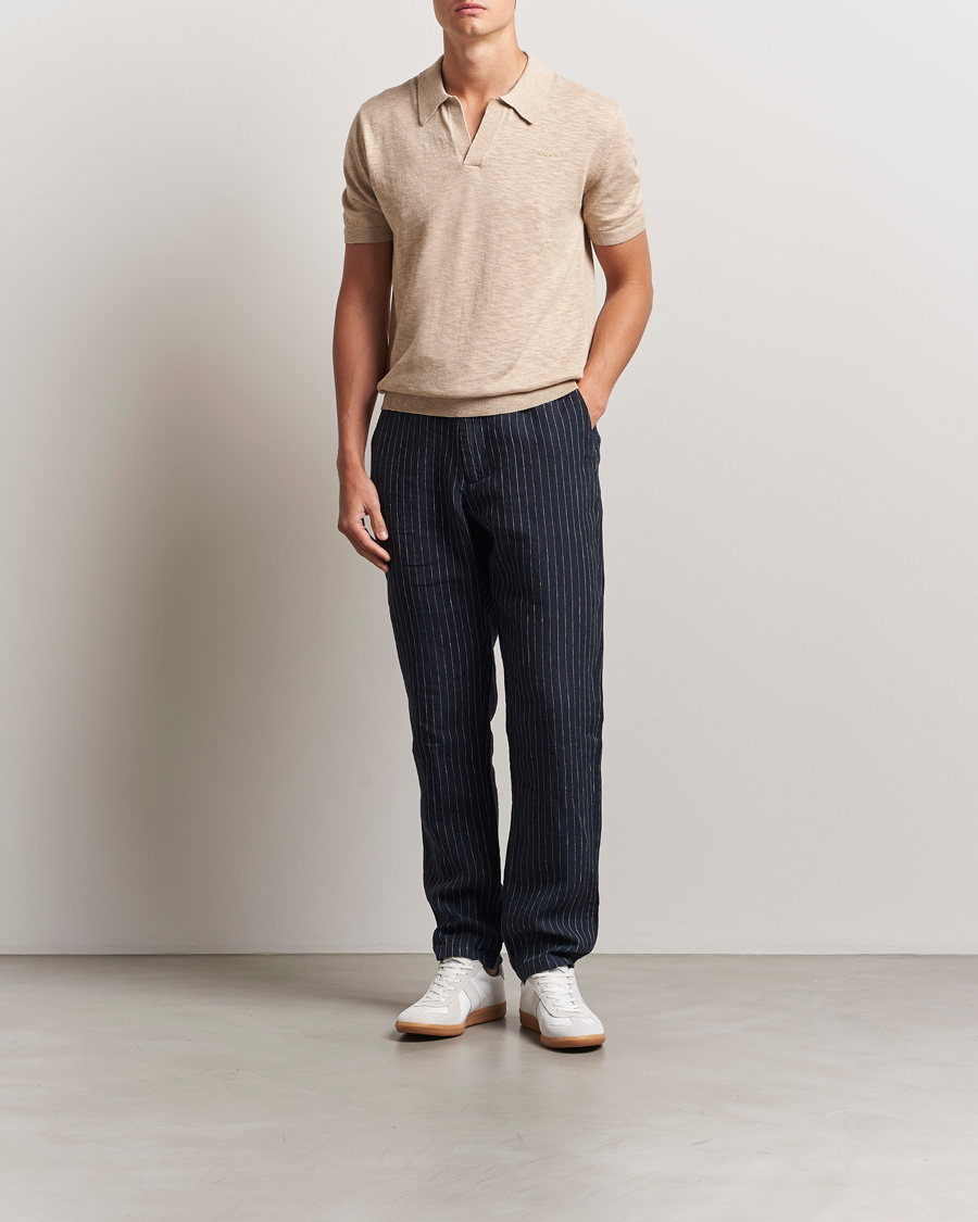 Mies | Housut | GANT | Relaxed Fit Linen Pinstriped Trousers Darkened Navy