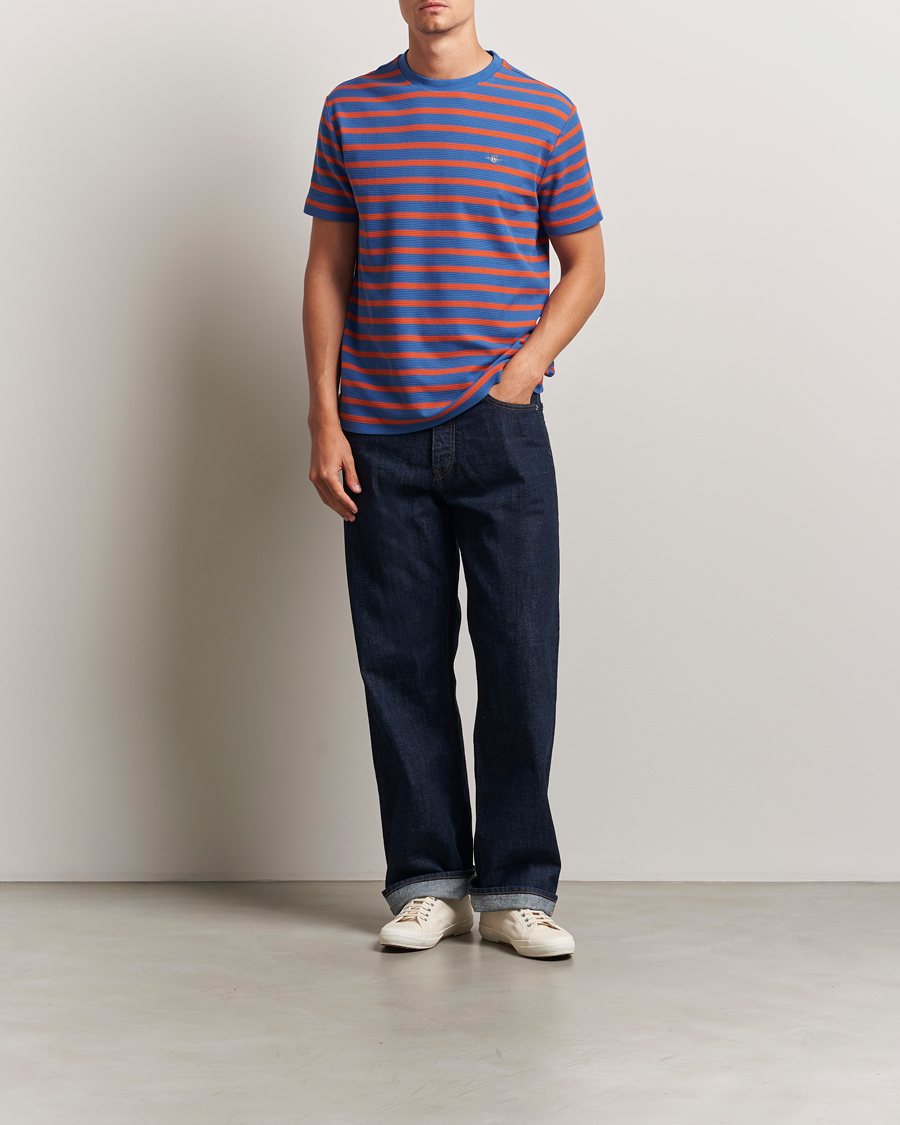 Mies | T-paidat | GANT | Waffle Textured Striped T-Shirt Rich Blue