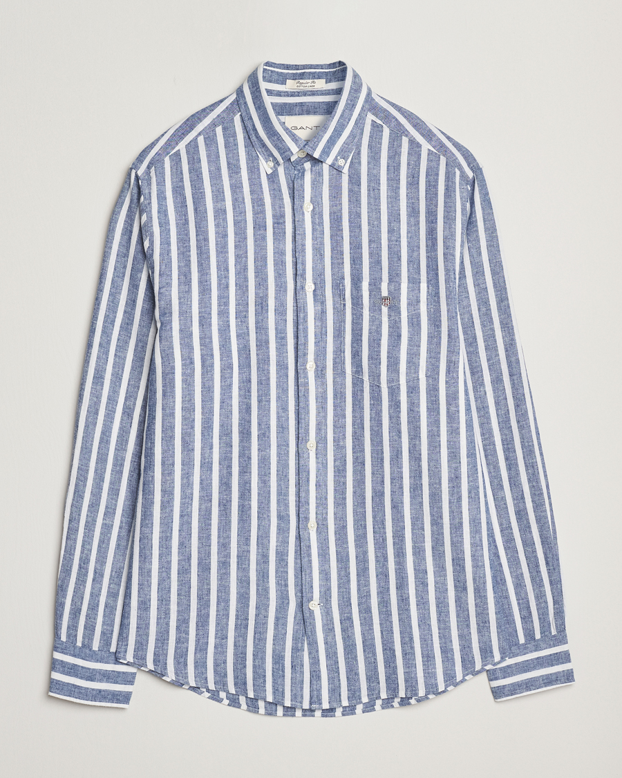 Mies | Kauluspaidat | GANT | Regular Fit Cotton/Linen Striped Shirt Rich Blue
