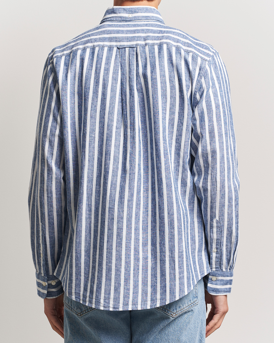 Mies | Kauluspaidat | GANT | Regular Fit Cotton/Linen Striped Shirt Rich Blue