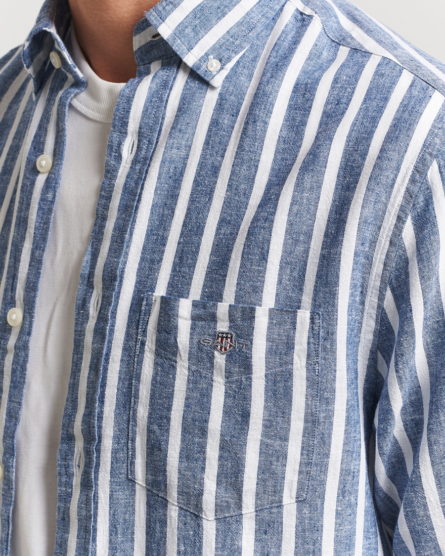 Mies | Kauluspaidat | GANT | Regular Fit Cotton/Linen Striped Shirt Rich Blue